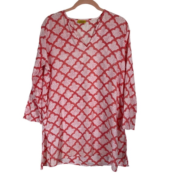 Roberta Roller Rabbit Tops - ROBERTA ROLLER RABBIT Jemina Kurta Tunic Top Pink and white